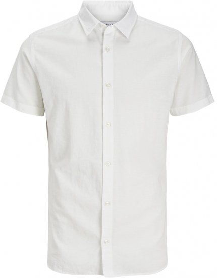 Jack & Jones Breeze Linen Blend Short Sleeve Shirt White - Herrenhemden - Herrenhemden in großen Größen