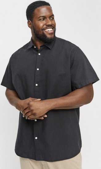Jack & Jones Breeze Linen Blend Short Sleeve Shirt Black - Herrenhemden - Herrenhemden in großen Größen
