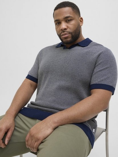 Jack & Jones Ceaston Knit Short Sleeve Sweater Grey/Blue - Herren-sweater und -hoodies - Herren-Sweater und -Hoodies in großen Größen