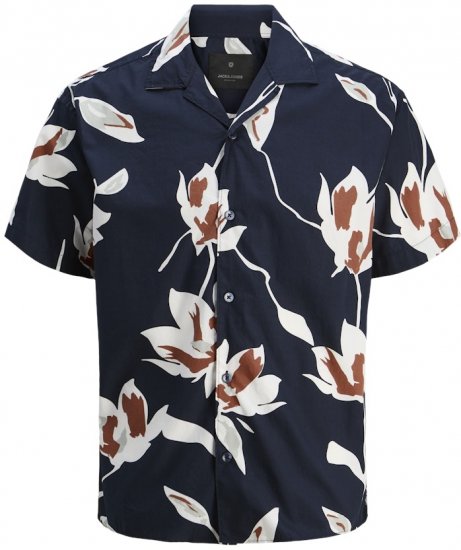 Jack & Jones Palermo Resort Print Short Sleeve Shirt Dark Blue - Herrenhemden - Herrenhemden in großen Größen