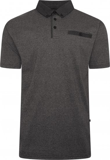Kam Jeans 5501 Marl Polo with Contrast Dobby Woven Collar Black - Polo-shirts für herren - Polo-Shirts für Herren in großen Größen