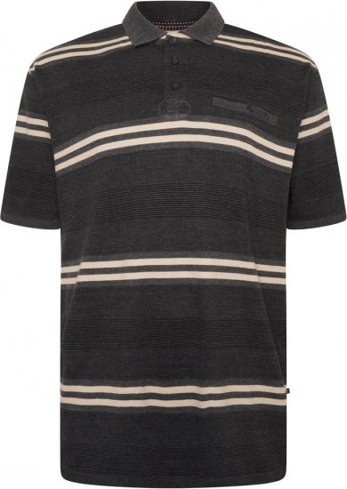 Kam Jeans 5506 Stripe Rugby Polo With Jacquard Collar & Cuffs Charcoal - Polo-shirts für herren - Polo-Shirts für Herren in großen Größen