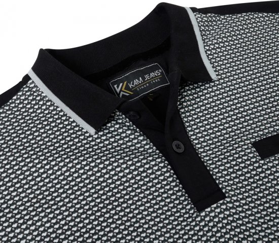Kam Jeans 5518 Smart Mini Geo-Print Polo Black - Polo-shirts für herren - Polo-Shirts für Herren in großen Größen