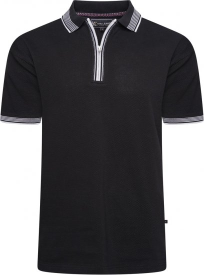 Kam Jeans 5519 Textured Zip Up Polo Black - Polo-shirts für herren - Polo-Shirts für Herren in großen Größen