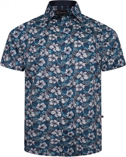 Kam Jeans 6061 Hibiscus Floral Print Short Sleeve Shirt Midnight Blue - Herrenhemden - Herrenhemden in großen Größen