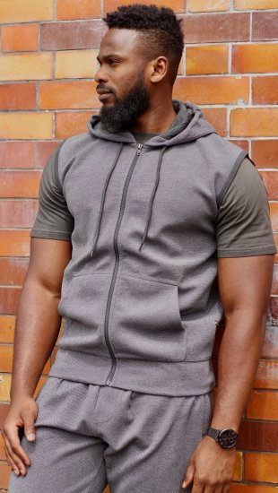 Kam Jeans 7077 Textured Interlock Sleeveless Hoodie Charcoal - Herren-sweater und -hoodies - Herren-Sweater und -Hoodies in großen Größen