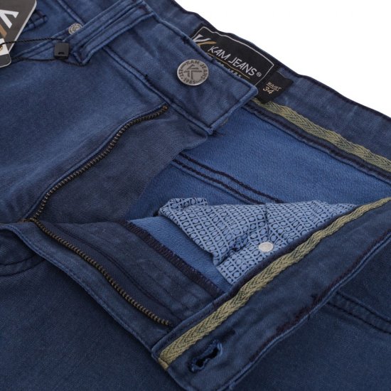 Kam Jeans Onana Embossed Wash Denim Shorts Smokey Blue - Herrenshorts - Herrenshorts in großen Größen