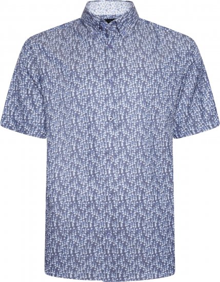 Kam Jeans P032 Premium Floral Short Sleeve Shirt Blue - Herrenhemden - Herrenhemden in großen Größen