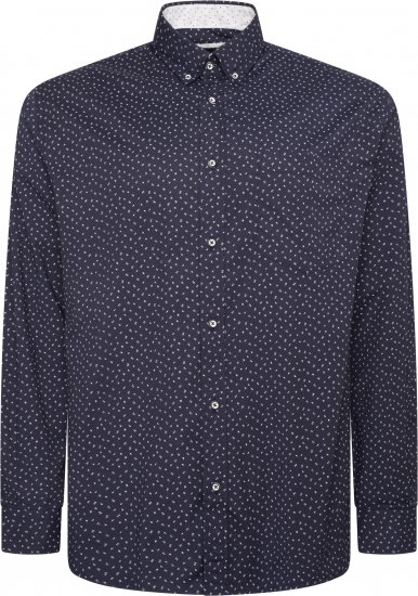 Kam Jeans P037 Dobby Print Stretch Long Sleeve Shirt Navy - Herrenhemden - Herrenhemden in großen Größen
