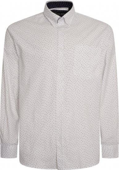 Kam Jeans P037 Dobby Print Stretch Long Sleeve Shirt White - Herrenhemden - Herrenhemden in großen Größen