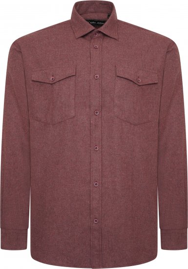 Kam Jeans P042 Premium Brushed Herringbone Long Sleeve Shirt Burgundy - Herrenhemden - Herrenhemden in großen Größen