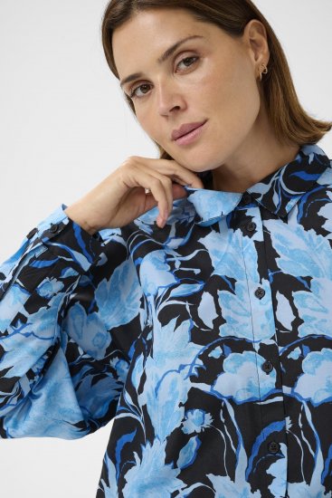 Kaffe Curve Sasja Langarmhemd Blue Snake Flower - Blusen & Tuniken - 