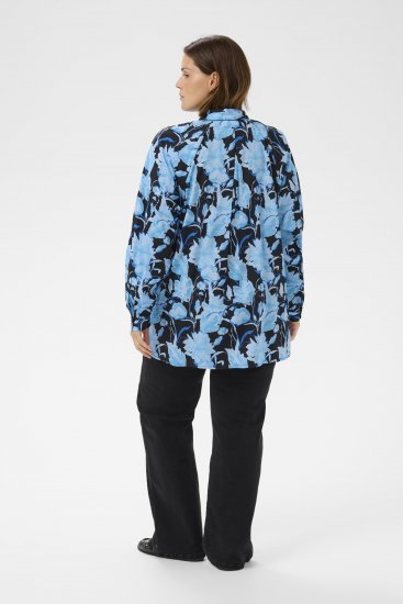 Kaffe Curve Sasja Langarmhemd Blue Snake Flower - Blusen & Tuniken - 