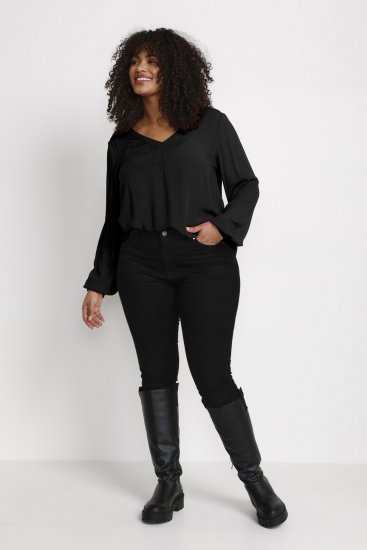 Kaffe Curve Ami Langarm Bluse Tiefschwarz - T-Shirts - 