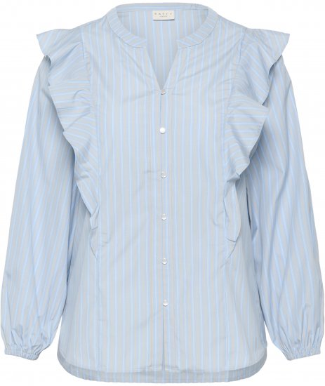 Kaffe Curve Lenia Flounce Shirt Powder Blue Stripe - Hemdblusen - 