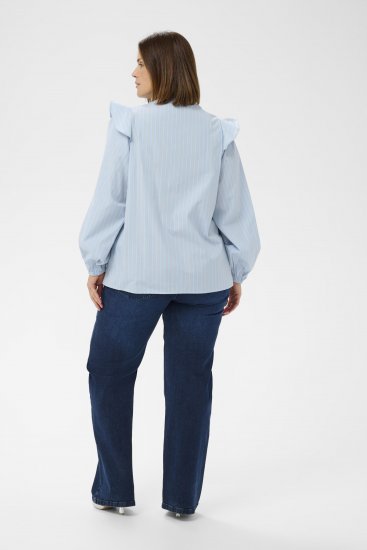 Kaffe Curve Lenia Flounce Shirt Powder Blue Stripe - Hemdblusen - 