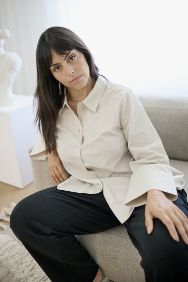 Kaffe Curve Josa Shirt Feather Grey Stripe - Hemdblusen - 