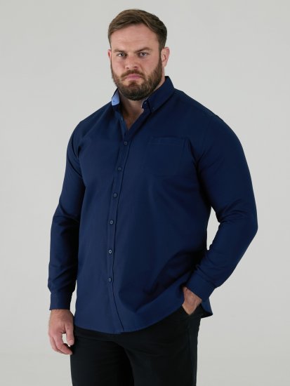 D555 Richard Langarm Oxford-Hemd TALL Navy - TALL hemden - 