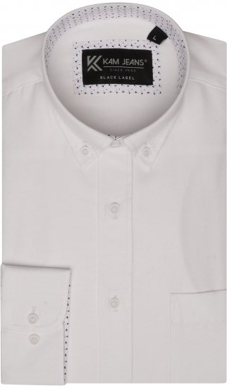 Kam Jeans P020 Premium Long sleeve Oxford Shirt White - Herrenhemden - Herrenhemden in großen Größen