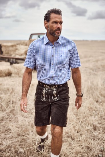 JP1880 Short Sleeve Check Print Traditional Shirt Blue - Herrenhemden - Herrenhemden in großen Größen