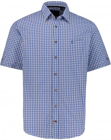JP1880 Short Sleeve Check Print Traditional Shirt Blue - Herrenhemden - Herrenhemden in großen Größen