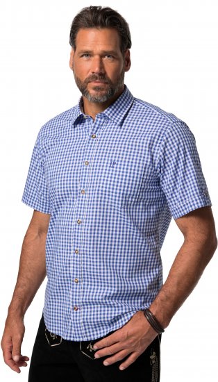 JP1880 Short Sleeve Check Print Traditional Shirt Blue - Herrenhemden - Herrenhemden in großen Größen