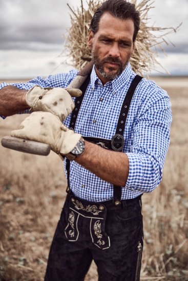 JP1880 Shirt Traditional Checked Long Sleeve Blue - Herrenhemden - Herrenhemden in großen Größen