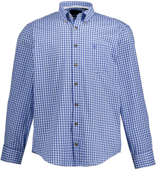 JP1880 Shirt Traditional Checked Long Sleeve Blue - Herrenhemden - Herrenhemden in großen Größen