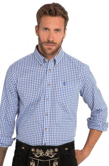 JP1880 Shirt Traditional Checked Long Sleeve Blue - Herrenhemden - Herrenhemden in großen Größen