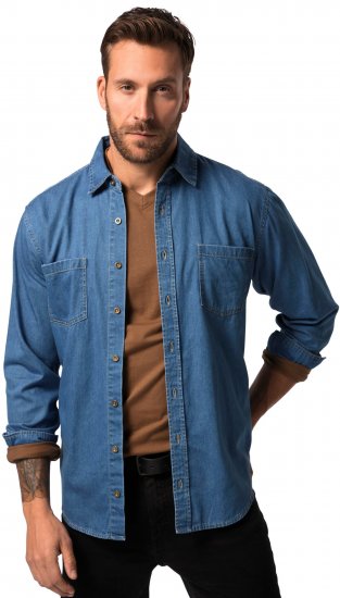 JP1880 Shirt Denim Long Sleeve Blue TALL - HERRENBEKLEIDUNG MT-6XLT - Langgrößen für Herren