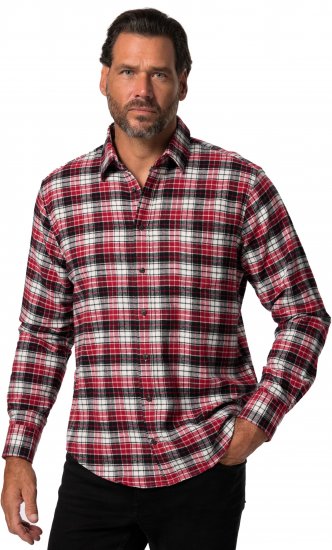 JP1880 Shirt Flannel Checked Long Sleeve Red TALL - HERRENBEKLEIDUNG MT-6XLT - Langgrößen für Herren