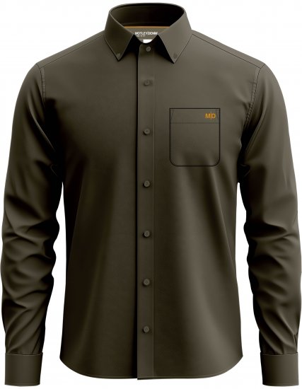 Motley Denim Lisbon Long Sleeve Shirt Dark Khaki - Herrenhemden - Herrenhemden in großen Größen