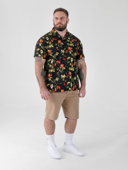 D555 Gordon Hawaiian AOP Cuvan Collar Resort Short Sleeve Black - Herrenhemden - Herrenhemden in großen Größen