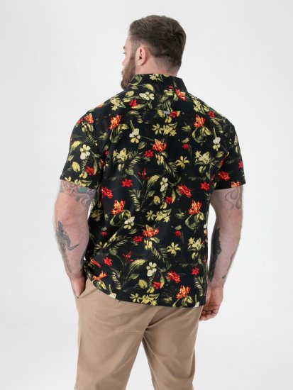 D555 Gordon Hawaiian AOP Cuvan Collar Resort Short Sleeve Black - Herrenhemden - Herrenhemden in großen Größen