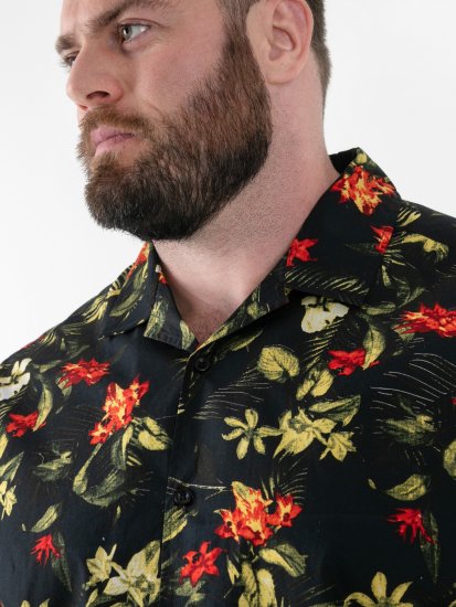 D555 Gordon Hawaiian AOP Cuvan Collar Resort Short Sleeve Black - Herrenhemden - Herrenhemden in großen Größen