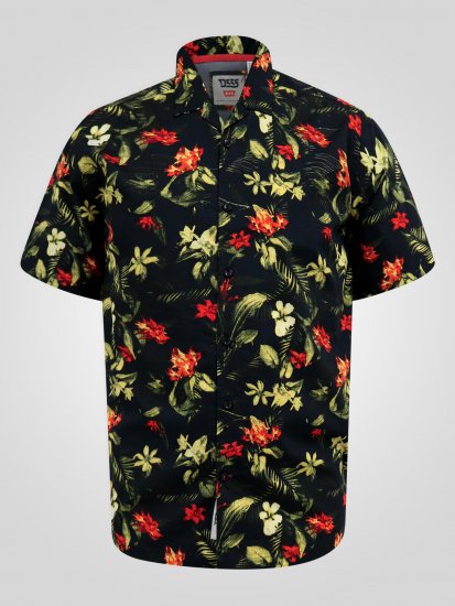 D555 Gordon Hawaiian AOP Cuvan Collar Resort Short Sleeve Black - Herrenhemden - Herrenhemden in großen Größen