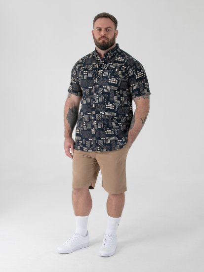 D555 Rick Geometric Print Short Sleeve Shirt Navy - Herrenhemden - Herrenhemden in großen Größen