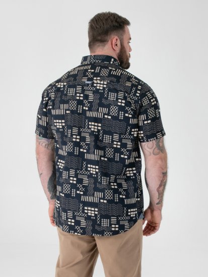 D555 Rick Geometric Print Short Sleeve Shirt Navy - Herrenhemden - Herrenhemden in großen Größen