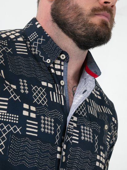 D555 Rick Geometric Print Short Sleeve Shirt Navy - Herrenhemden - Herrenhemden in großen Größen