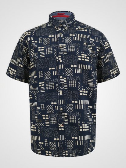 D555 Rick Geometric Print Short Sleeve Shirt Navy - Herrenhemden - Herrenhemden in großen Größen