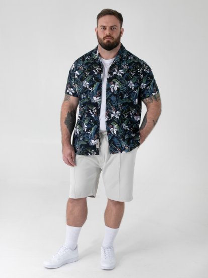 D555 Corden Hawaiian AOP Cuban Collar Resort Short Sleeve Navy - Kurzarmhemden - Herren Kurzarmhemden Große Größen