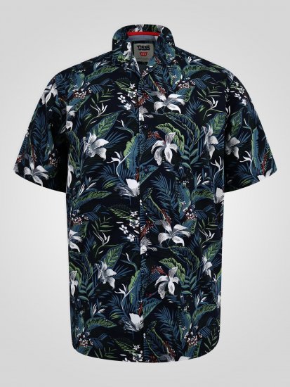 D555 Corden Hawaiian AOP Cuban Collar Resort Short Sleeve Navy - Kurzarmhemden - Herren Kurzarmhemden Große Größen