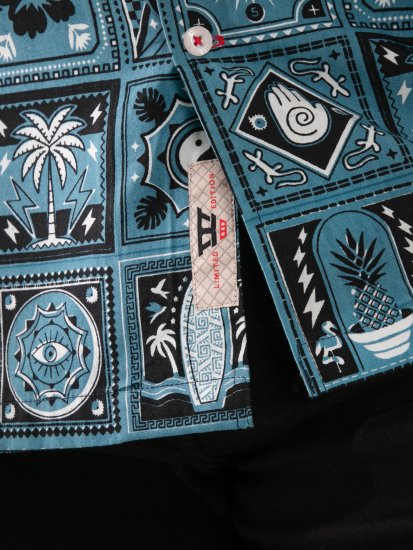 D555 Hawkins Printed Cuban Collar Resort Short Sleeve Shirt Teal - Herrenhemden - Herrenhemden in großen Größen