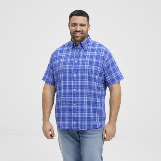 North Latitude 51145 Checked Short Sleeve Shirt Cobolt Blue - Kurzarmhemden - Herren Kurzarmhemden Große Größen