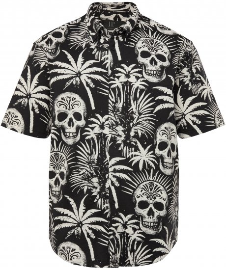 JP1880 Skull Pattern Jersey Short Sleeve Shirt Black - Herrenhemden - Herrenhemden in großen Größen