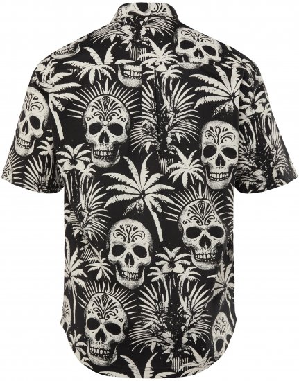 JP1880 Skull Pattern Jersey Short Sleeve Shirt Black - Herrenhemden - Herrenhemden in großen Größen