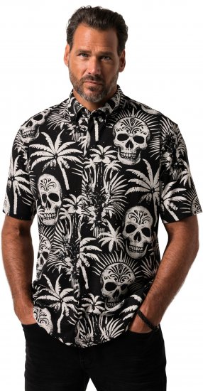 JP1880 Skull Pattern Jersey Short Sleeve Shirt Black - Herrenhemden - Herrenhemden in großen Größen