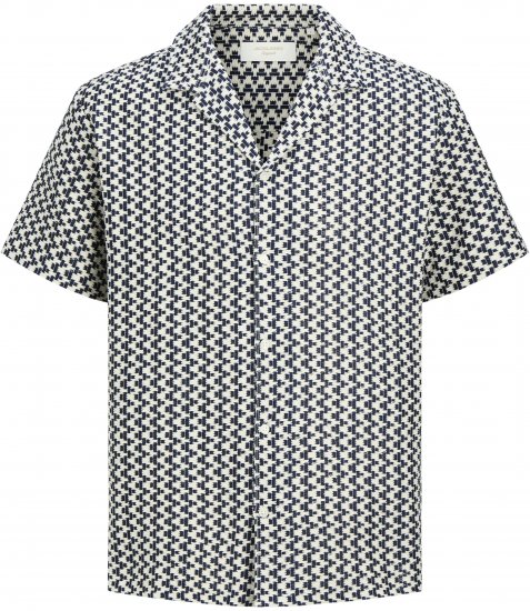 Jack & Jones Montauk Crochet Short Sleeve Shirt Navy - Herrenhemden - Herrenhemden in großen Größen