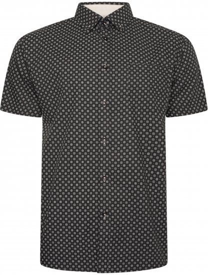 Kam Jeans 6296 All Over Geo Short Sleeve Shirt Black - Herrenhemden - Herrenhemden in großen Größen