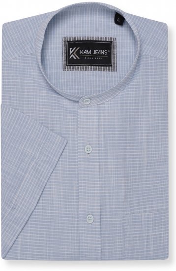 Kam Jeans 6334 Striped Grandad Short Sleeve Shirt Blue - Herrenhemden - Herrenhemden in großen Größen